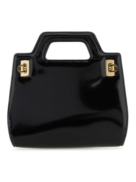 Salvatore Ferragamo Black Canvas Large Tt Sign Shopping Bag