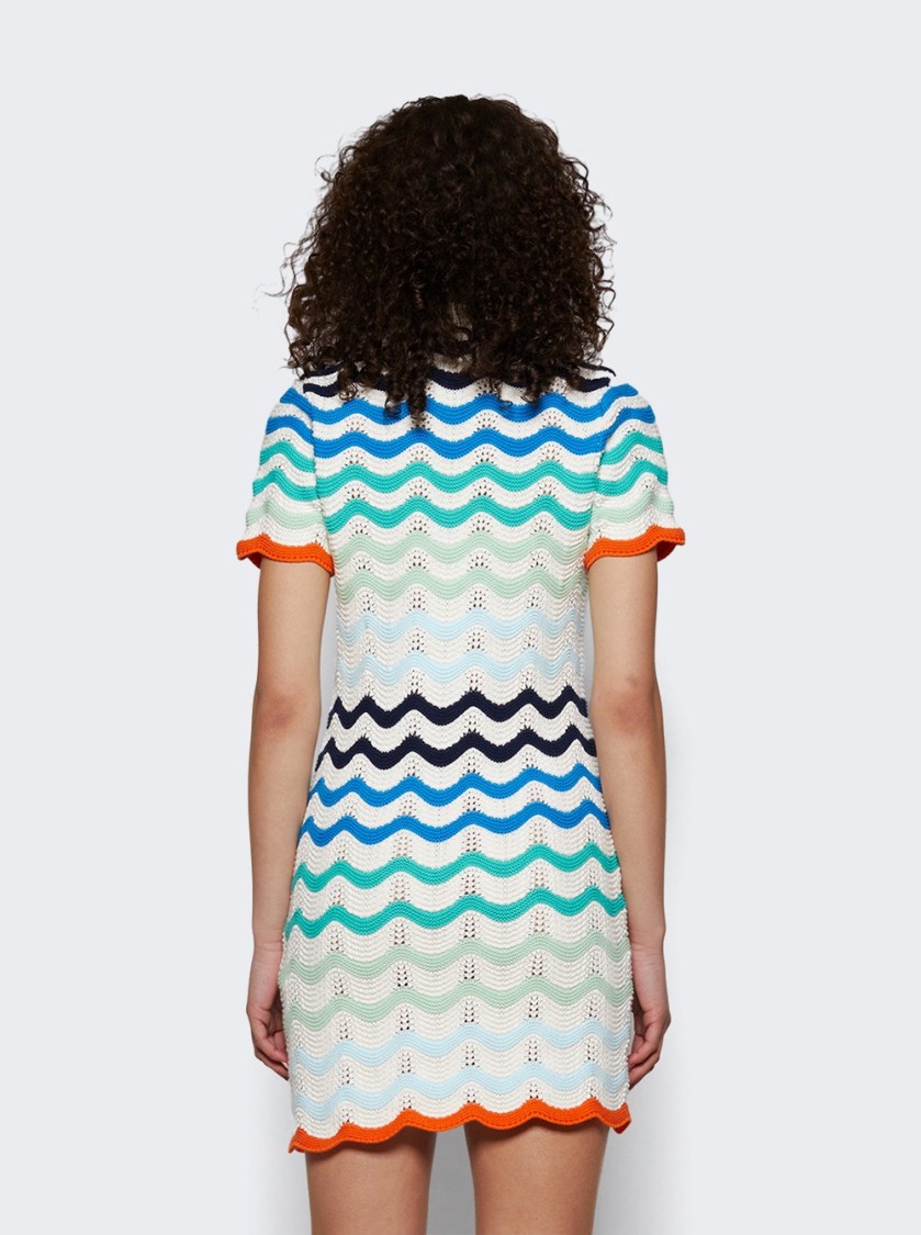 Casablanca Womens Wavy Crochet Striped Cotton-knit Mini Dress Wave In Multicolor