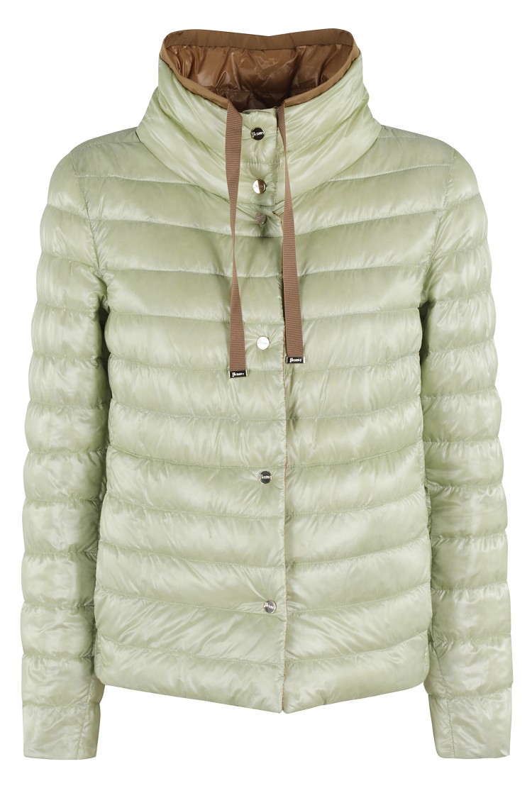Herno Quilted Camel And Green Puffer Jacket In Neutrals