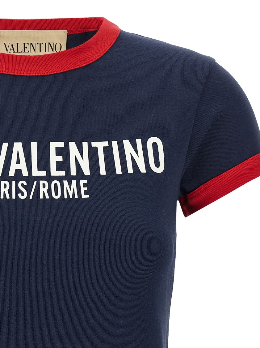 Valentino Fitted Cotton T-shirt Crew Neck In Blue