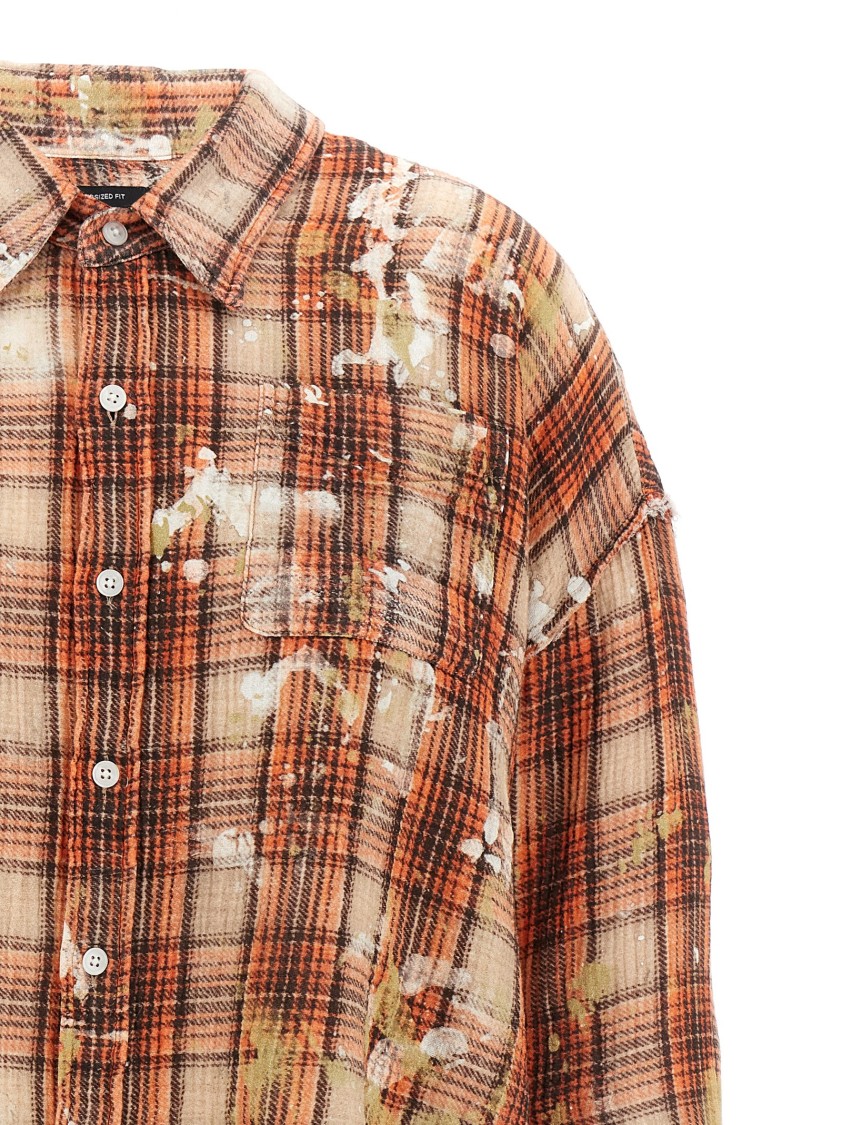 R13 Plaid Motif Shirt With Crinkled Texture In Multi