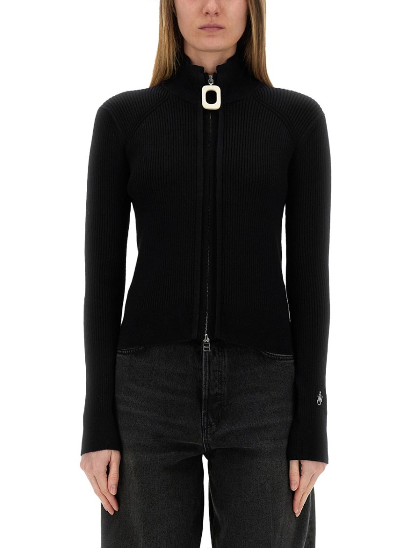 Jw Anderson J. W. Anderson Fitted Cardigan With Zipper In Black