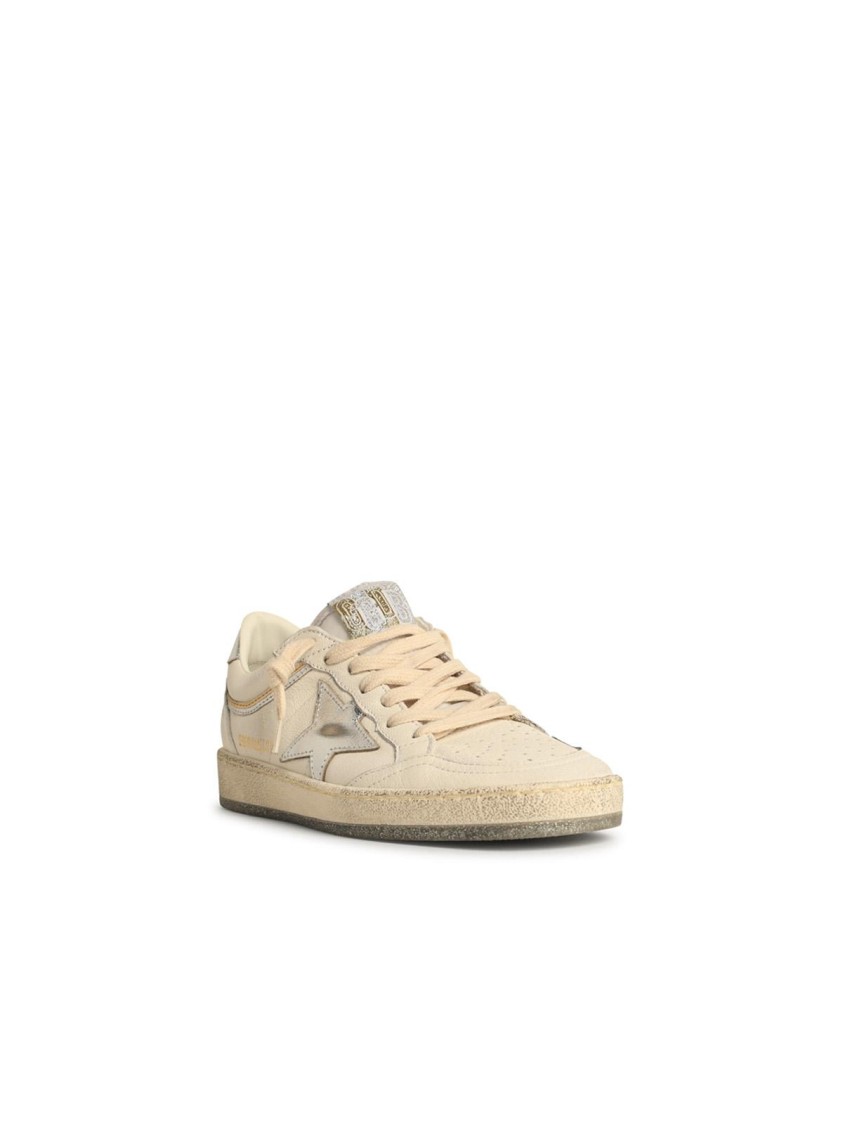 Golden Goose 'ball-star' White Leather Sneakers With Silver Star And Heel Women