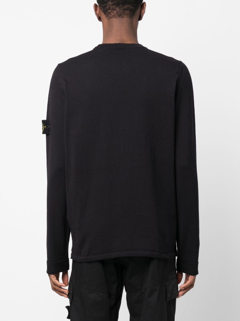 Shop Stone Island Classic Crew Neck Blue Sweater In Black