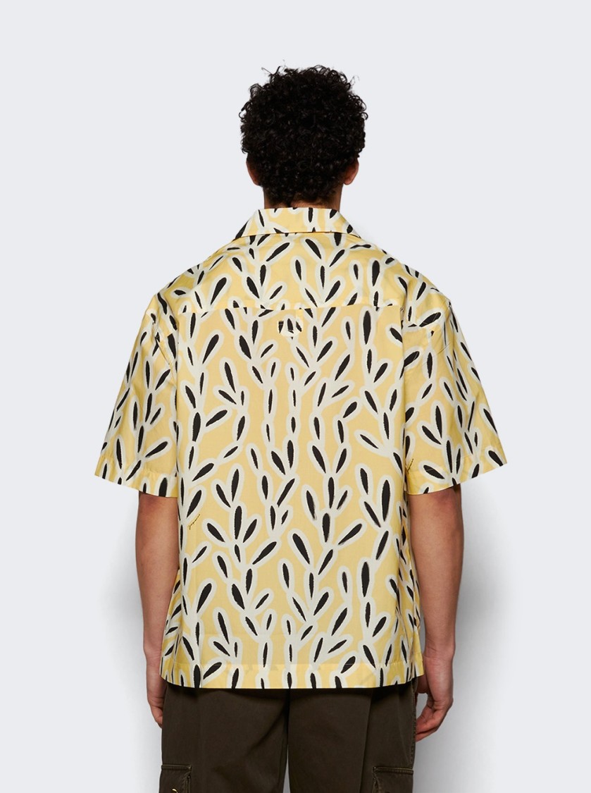 Jacquemus Yellow Cotton Jean Shirt With Playful Leaf Pattern In Yellow