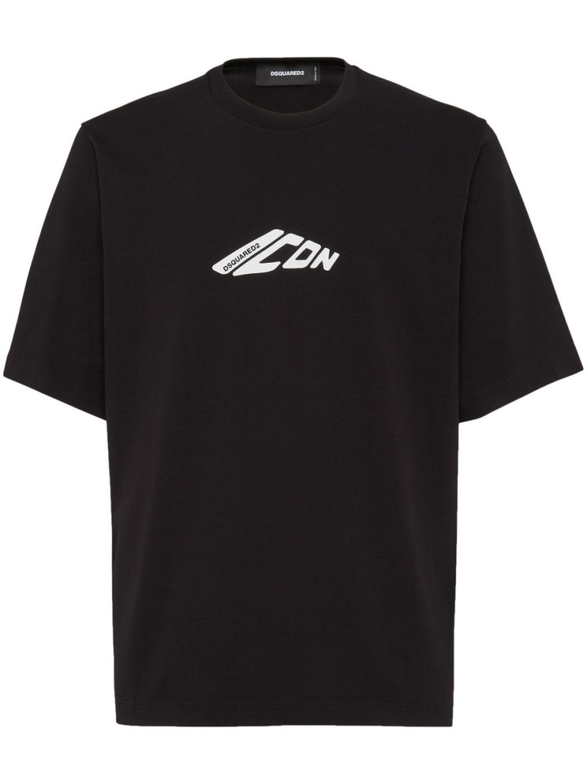 Dsquared2 Black T-shirt With Contrasting Icon Print In Cotton Man In Black
