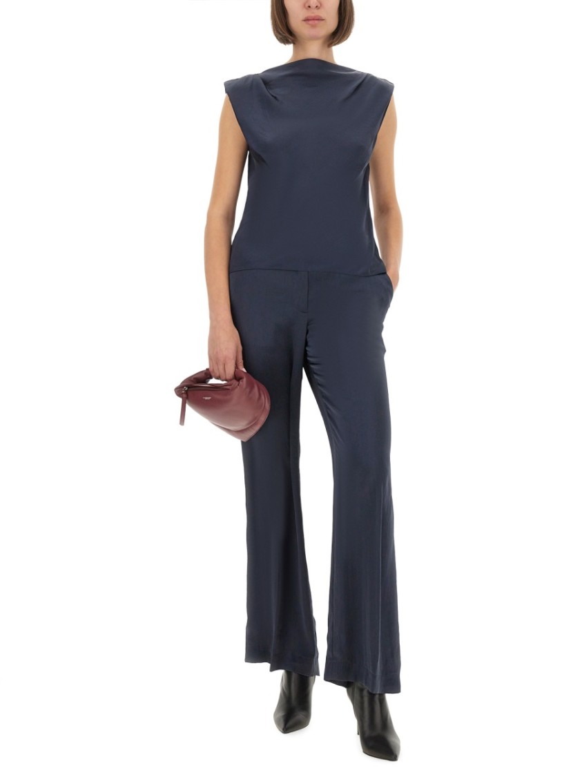 Theory Tailored High Waist Wide Leg Trousers In Blue