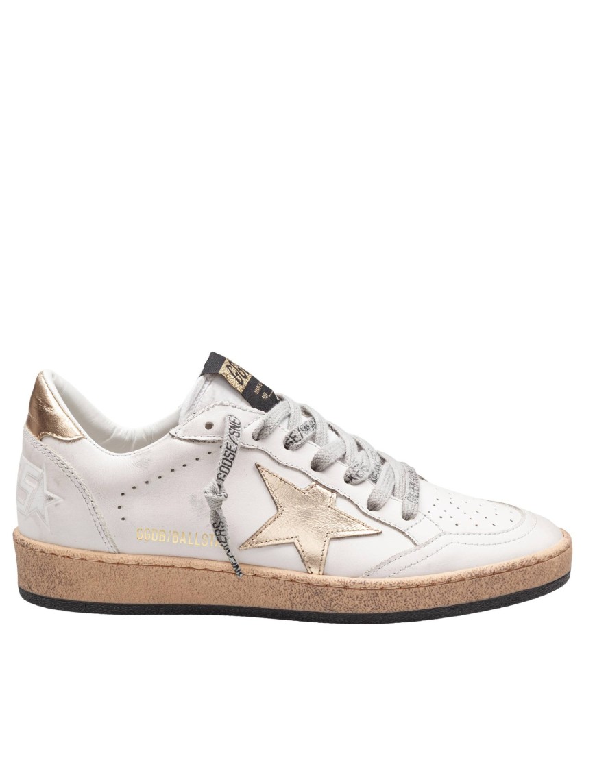 Golden Goose Ballstar Sneakers In White And Gold Leather In White