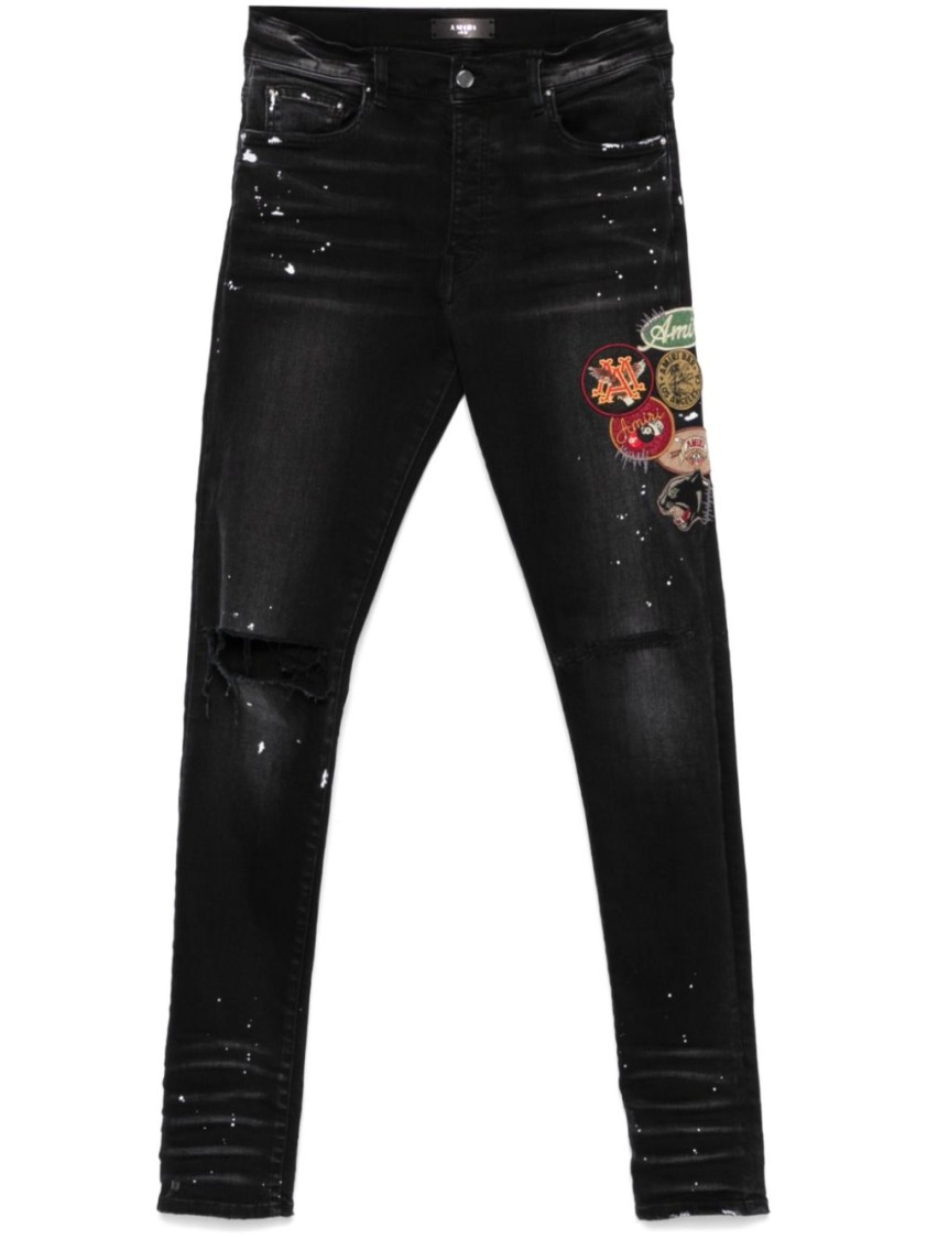 Shop Amiri Slim Fit Black Distressed Jeans With Colorful Patches