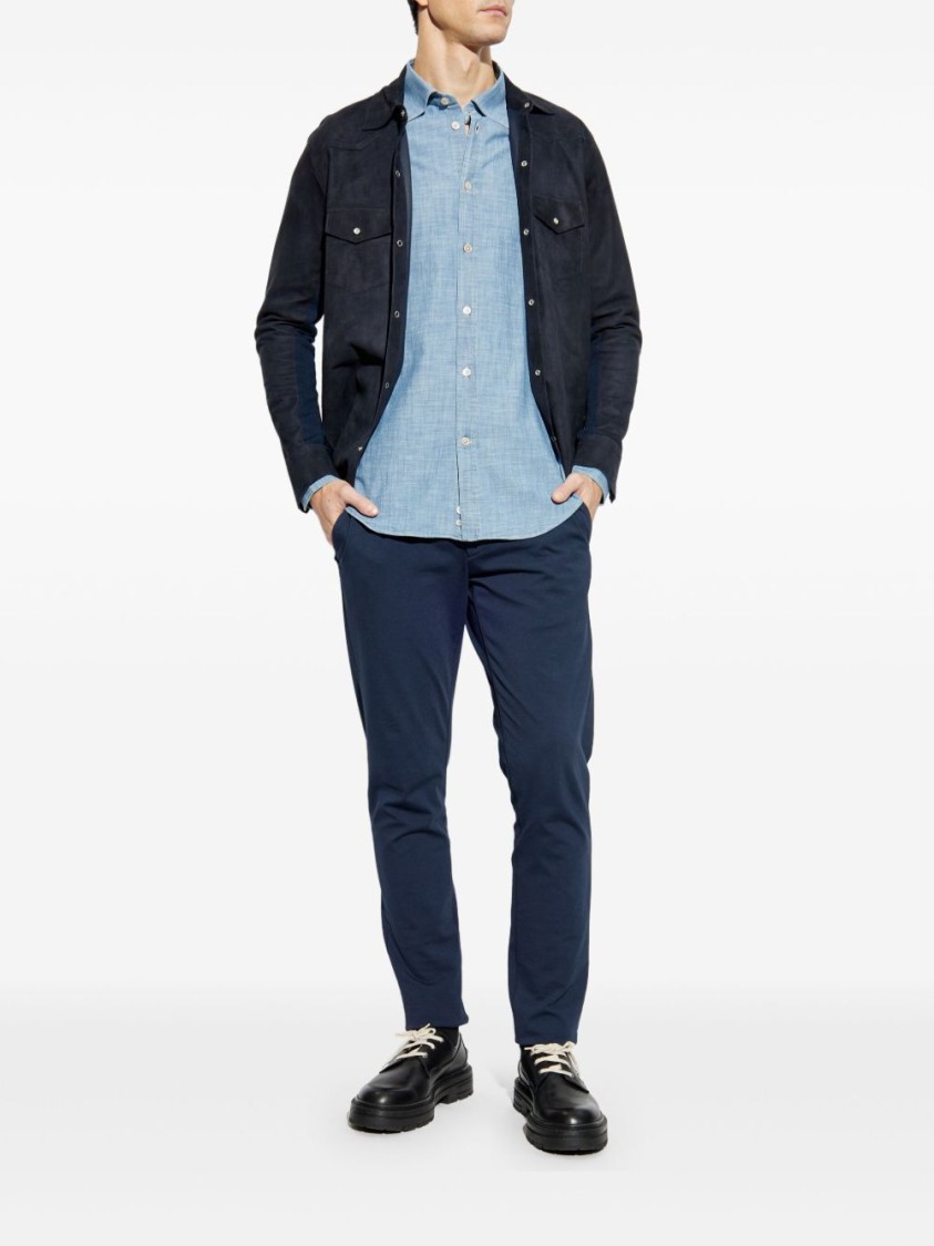 Shop Eleventy Tailored Button-down Blue Shirt By