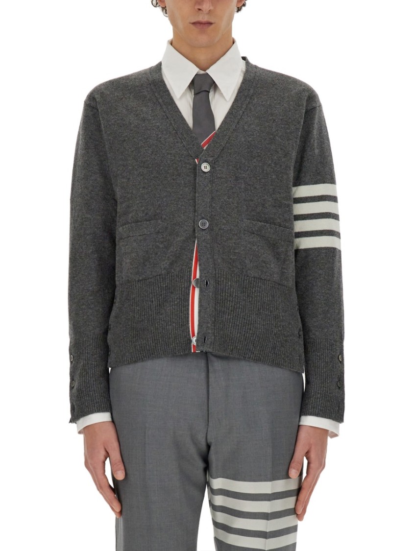 Thom Browne 4-bar Cardigan In Gray