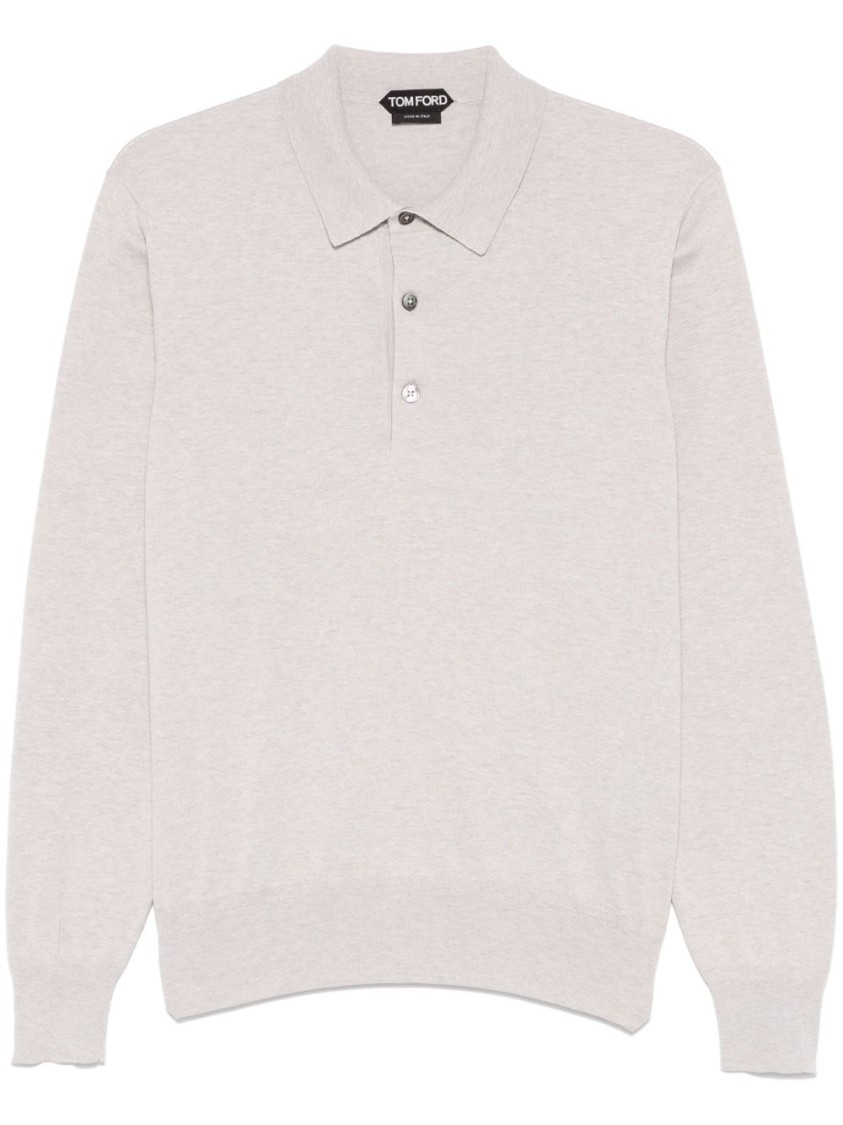 Tom Ford Long-Sleeved Polo With Classic Collar In Soft Tom Ford Long-Sleeved Polo With Classic Collar In Soft