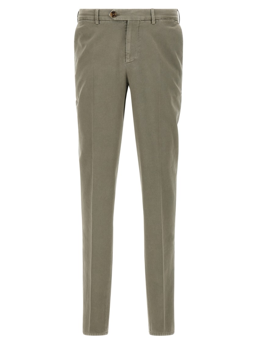 Brunello Cucinelli Cotton Trousers With Back Pockets And Belt Loops In Green