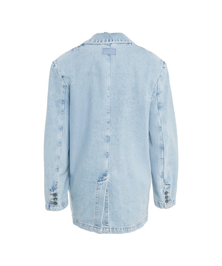 LIU •JO LIU JO TAILORED DENIM BLAZER WITH PADDED SHOULDERS