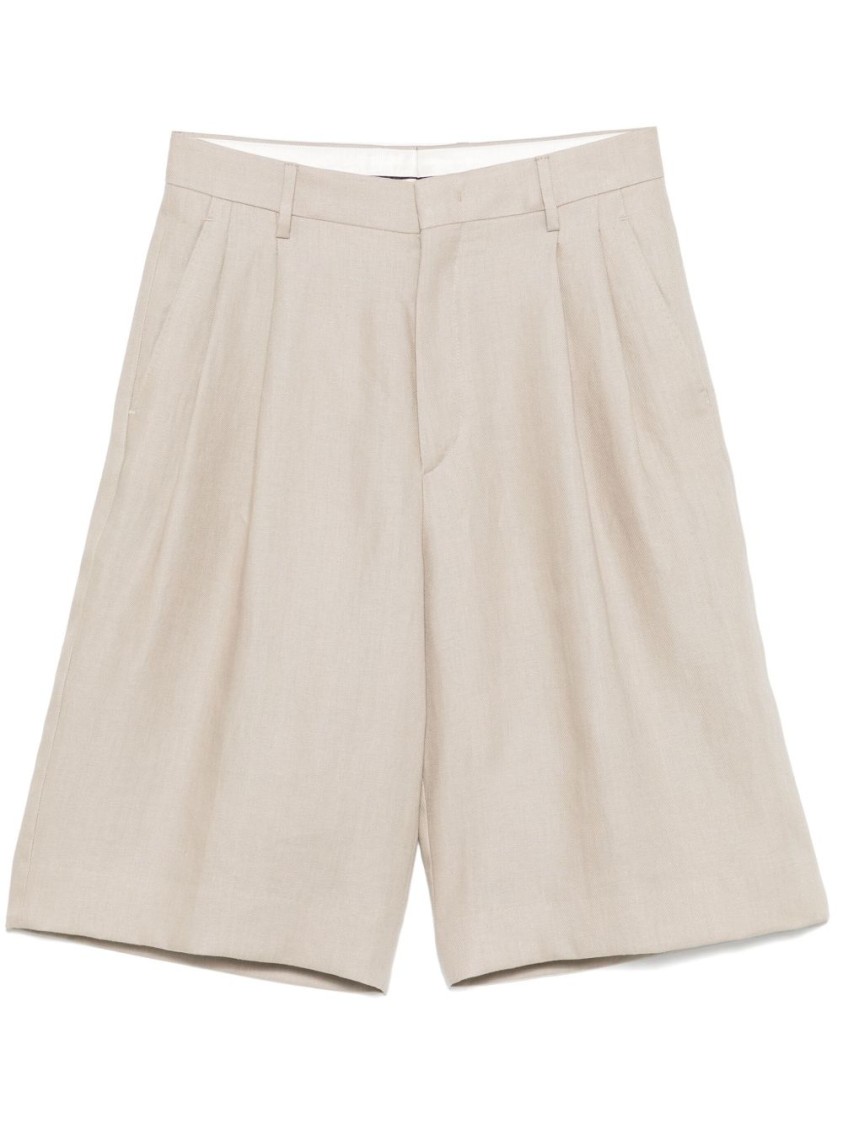 Tagliatore Linen Shorts In Taupe In Neutrals