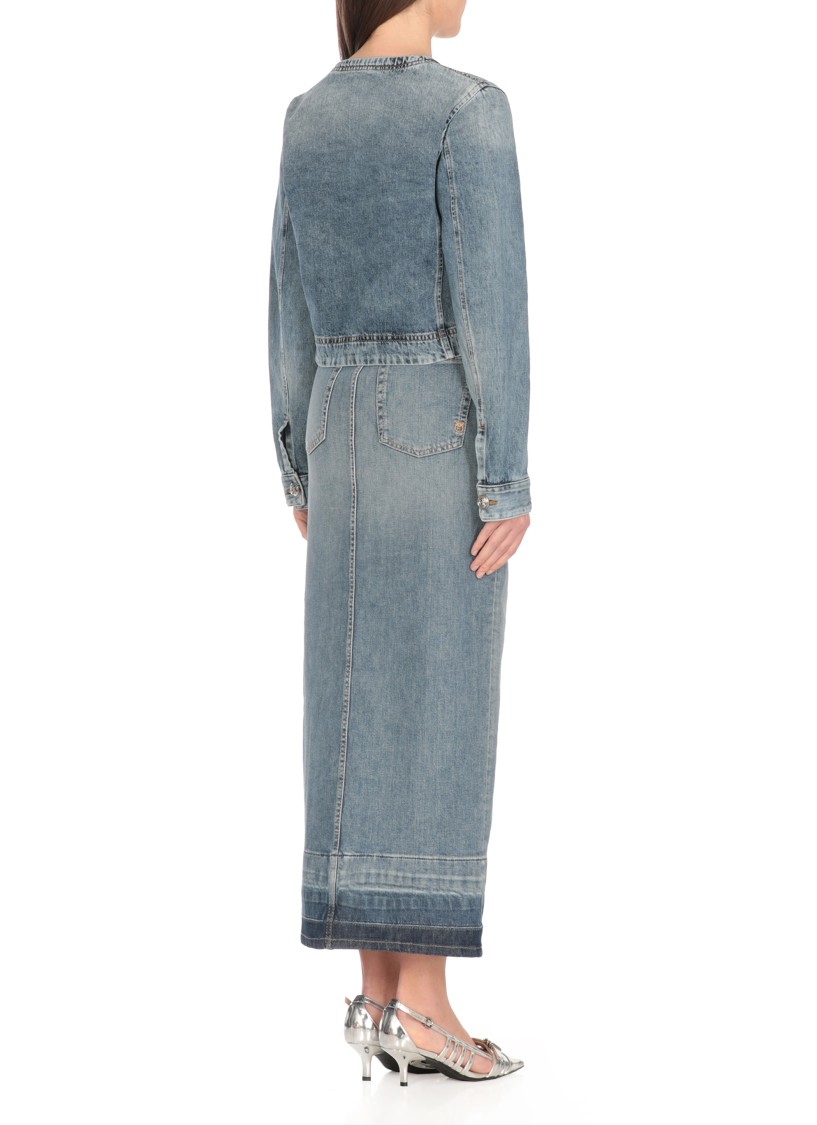 Pinko Blue Cropped Jacket With Patch Pockets On The Front In Blue