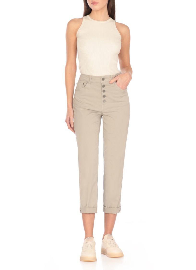 Shop Dondup Beige Cotton Blend Pants In Grey