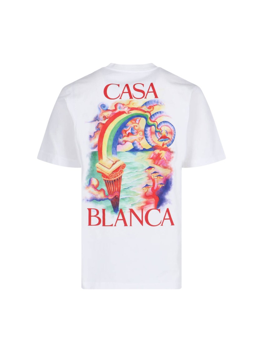 Casablanca White Crewneck T-shirt With Logo Detail On The Front And Maxi Logo Print On The Rear In Cotton Man In White