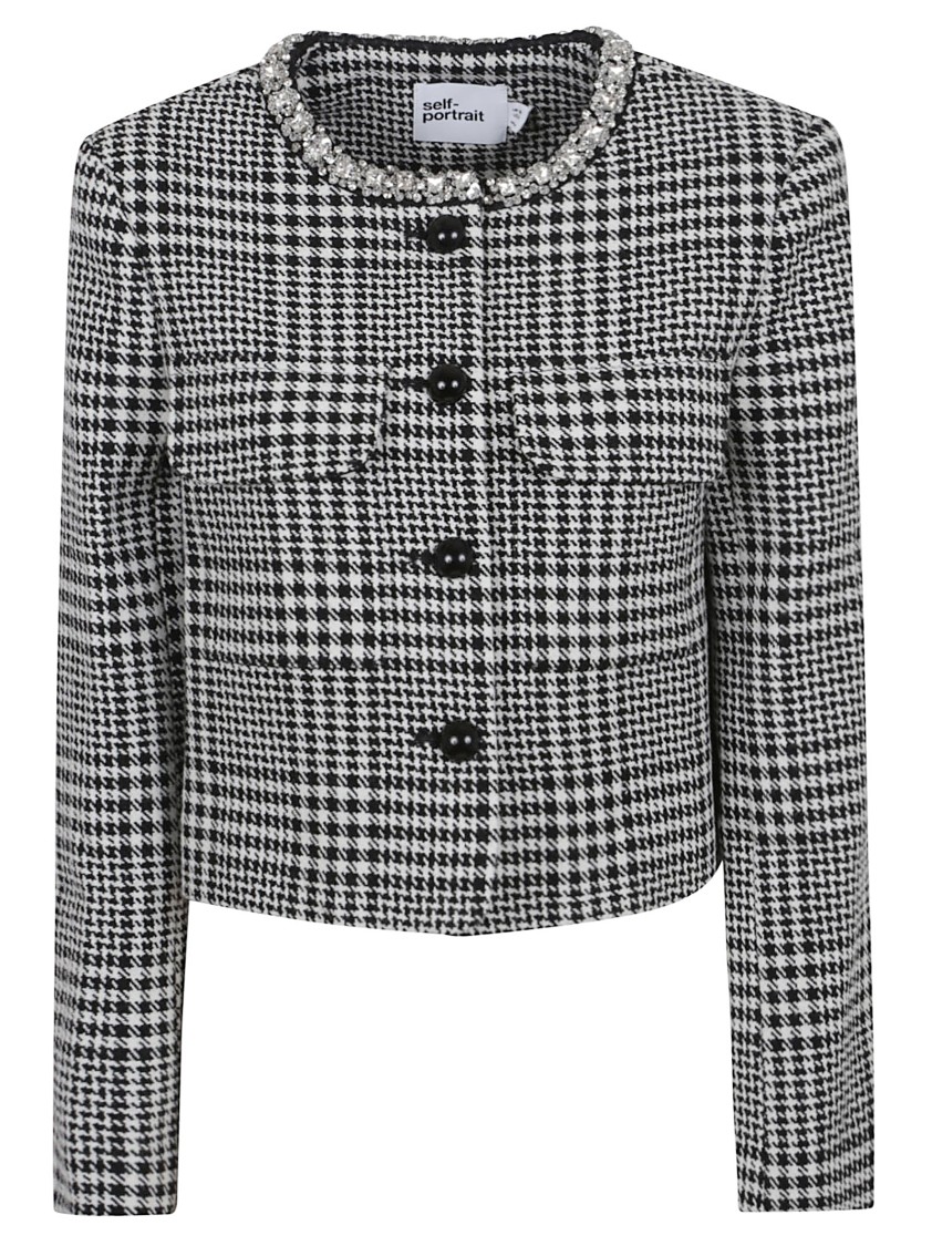 Self-portrait Multicolour Polyester Wool Jackets In Gray