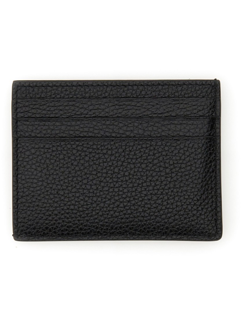 Tom Ford Black T Line Card-holder With Gold-colored Embossed Logo In Grainy Leather Man In Black