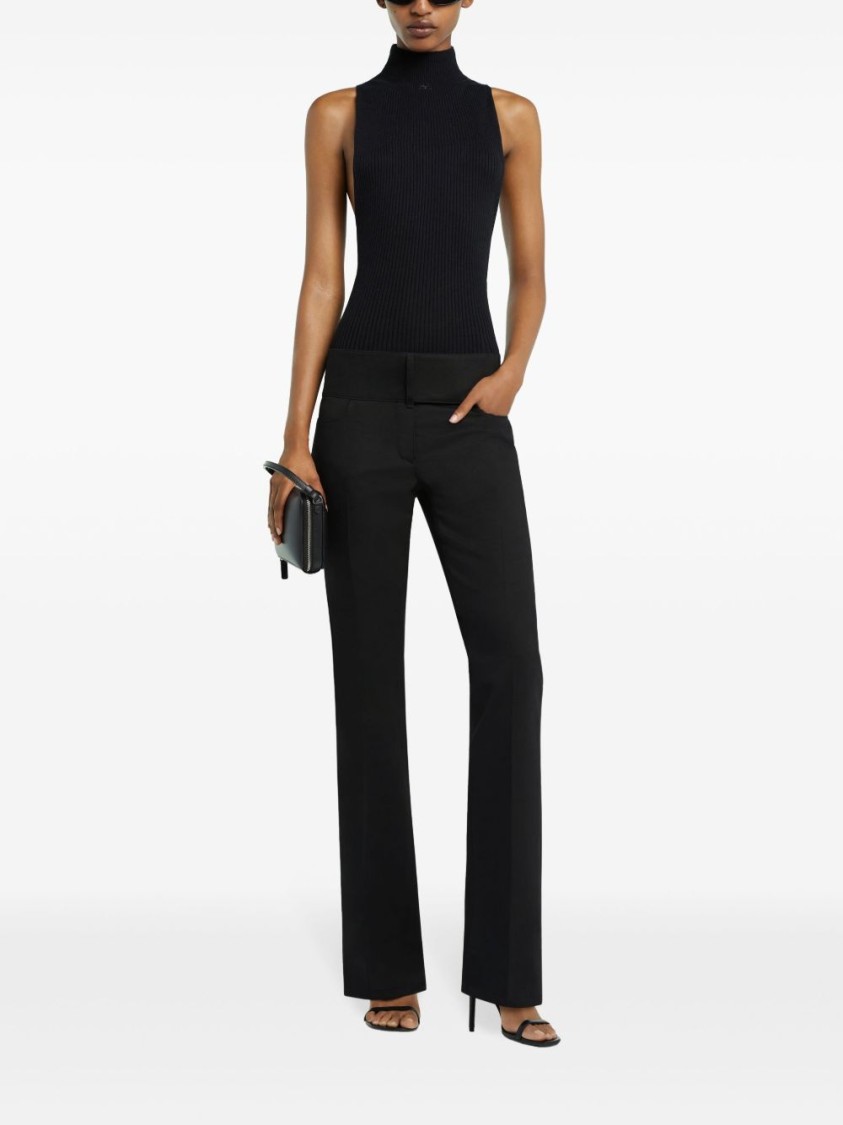 Courrèges High Neck Ribbed Sleeveless Top In Black
