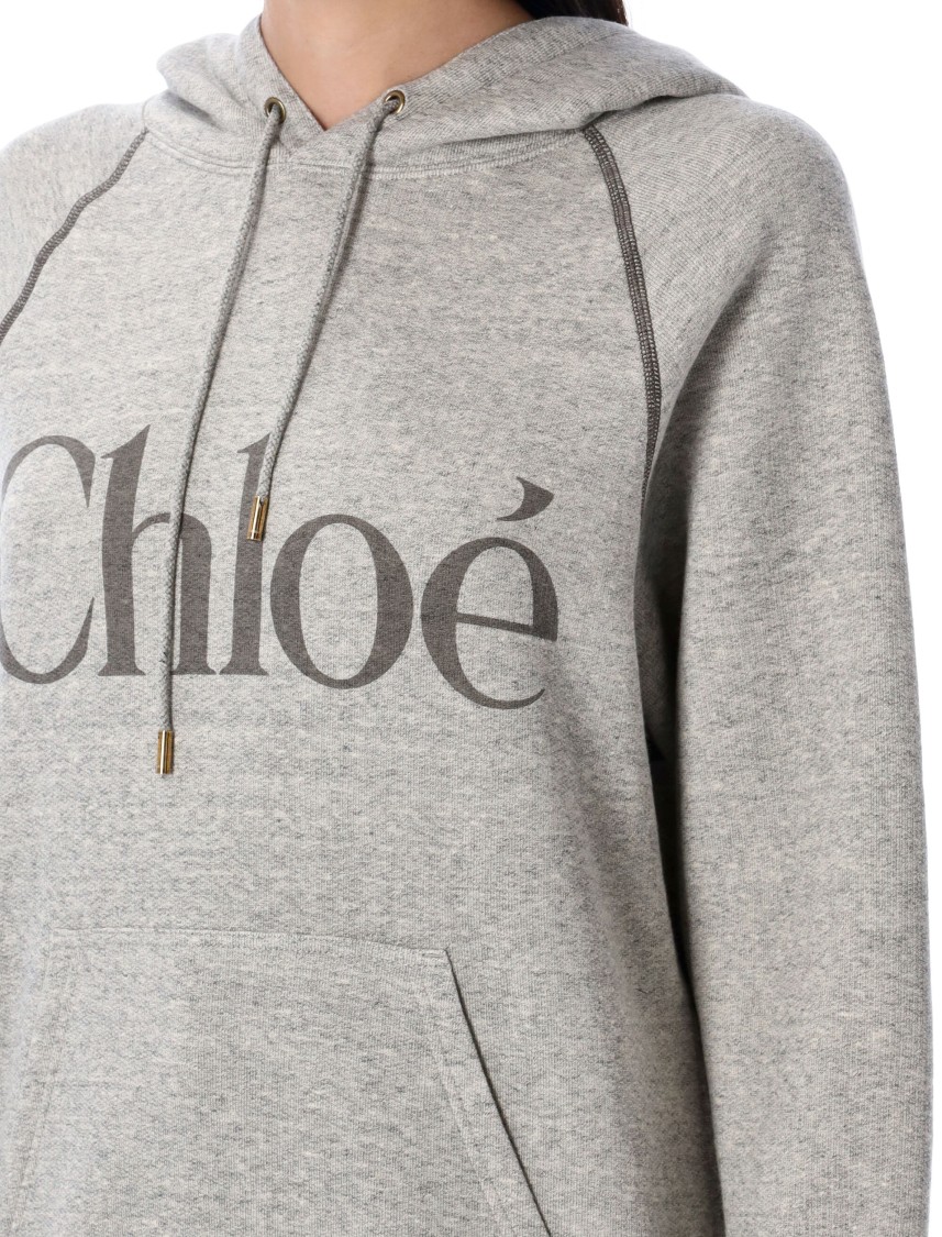 Chloé Cotton Blend Sweatshirt With Drawstring Hood And Logo In Gray