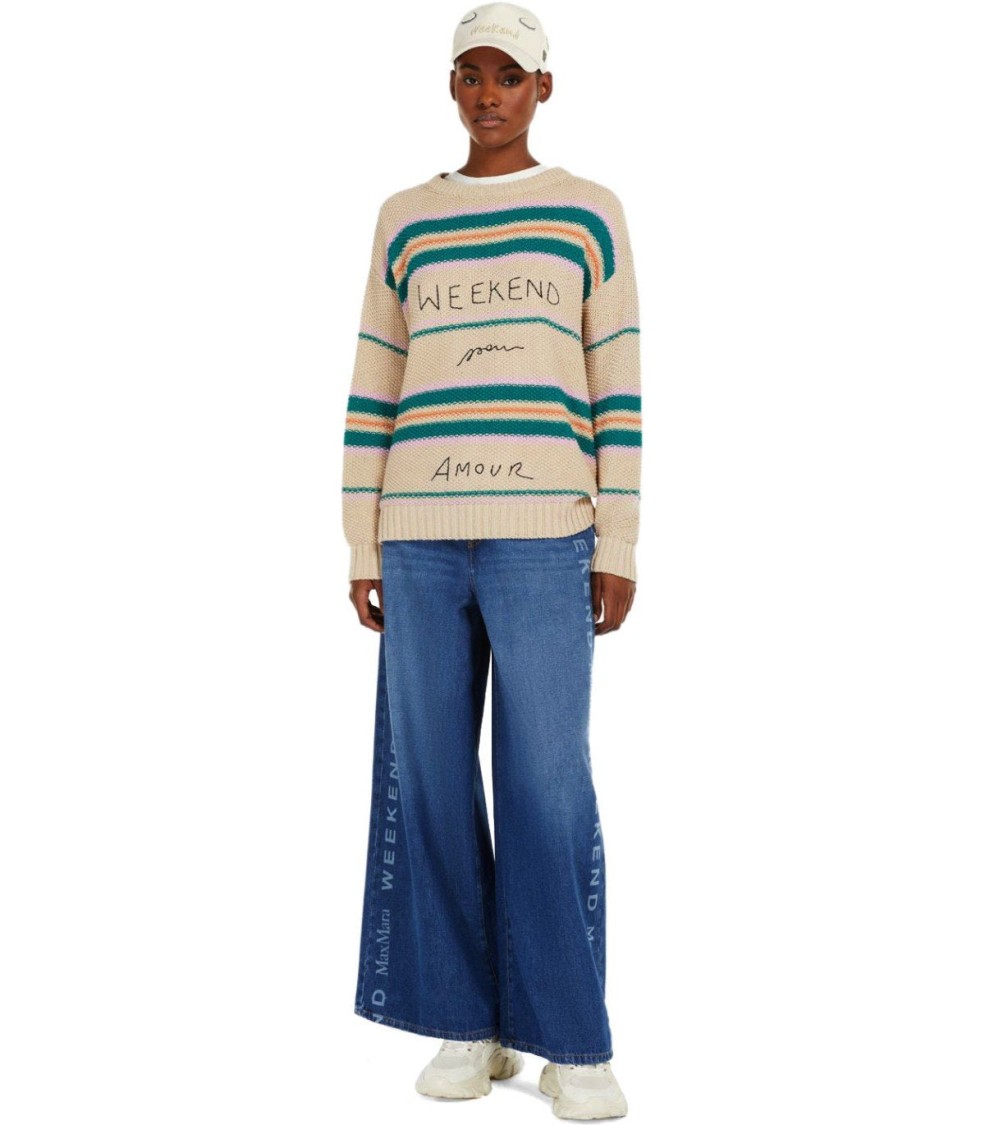 Max Mara Angus Beige Crewneck Sweater With Embroidery In Neutral
