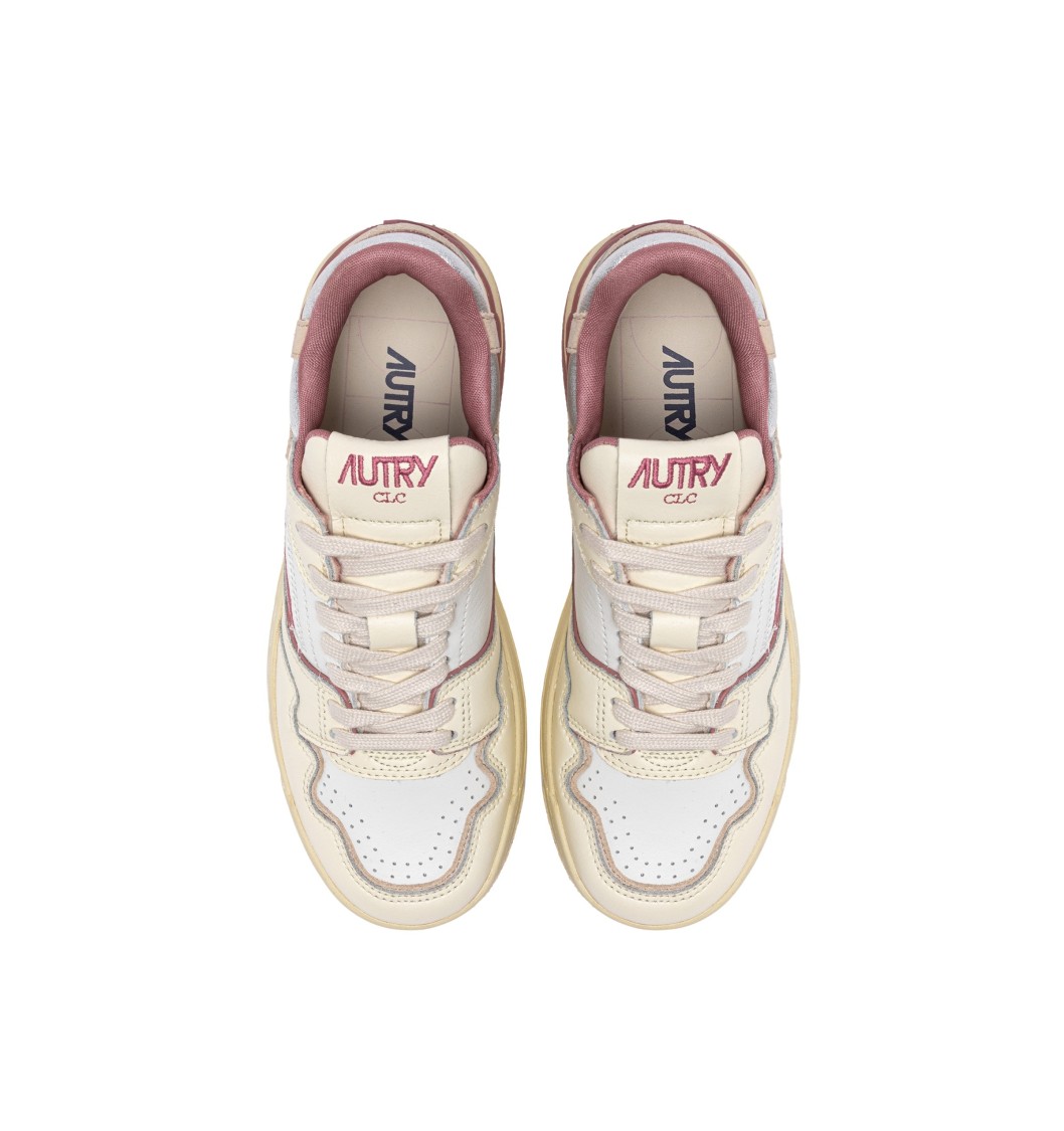 Autry Clc Low Leat Lam Wht Rose Sneakers In Neutral