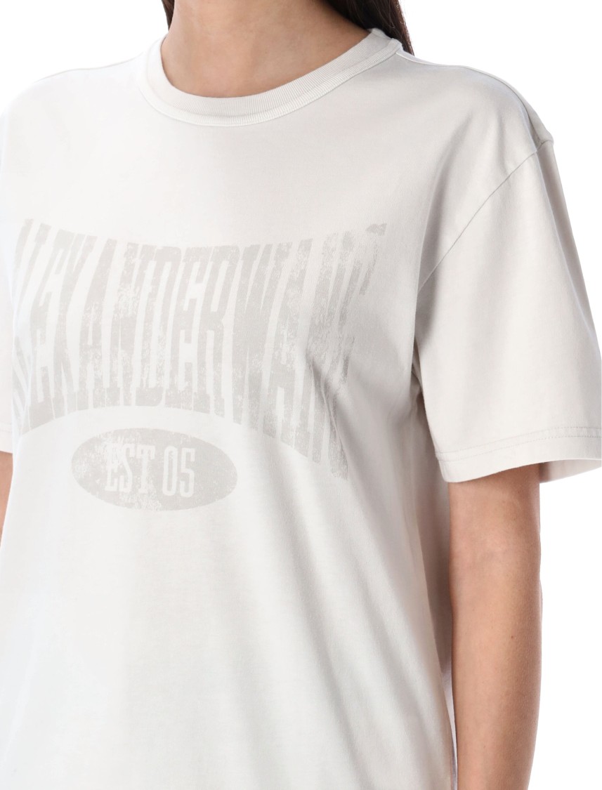 Alexander Wang T T By Alexander Wang Distressed Logo Cotton Tee With Ribbed Neckline In White