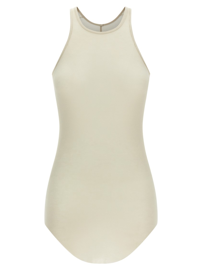 Rick Owens Ribbed Viscose And Silk Blend Tank Top In Neutral