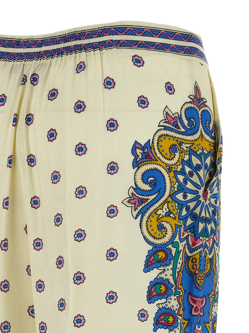 Etro Silk Blend Palazzo Pants With Jacquard Roses In White