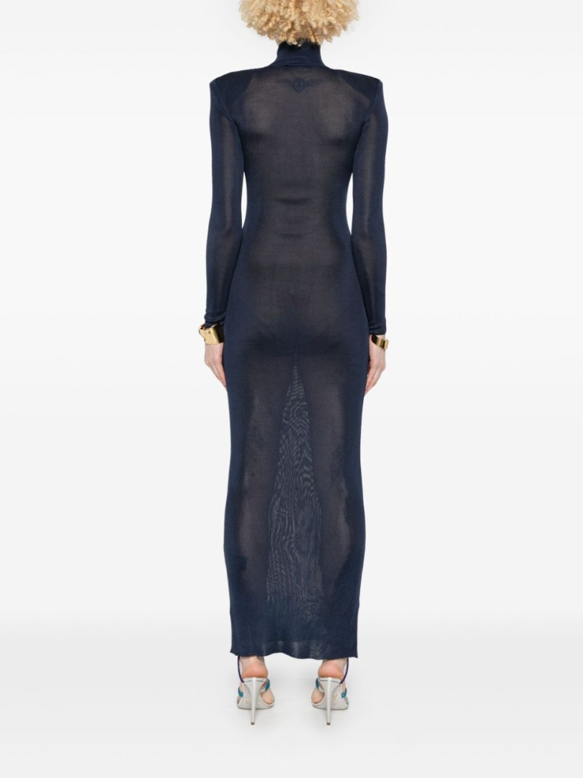 Self-portrait Ribbed Lurex Knit Turtleneck Maxi Dress In Black