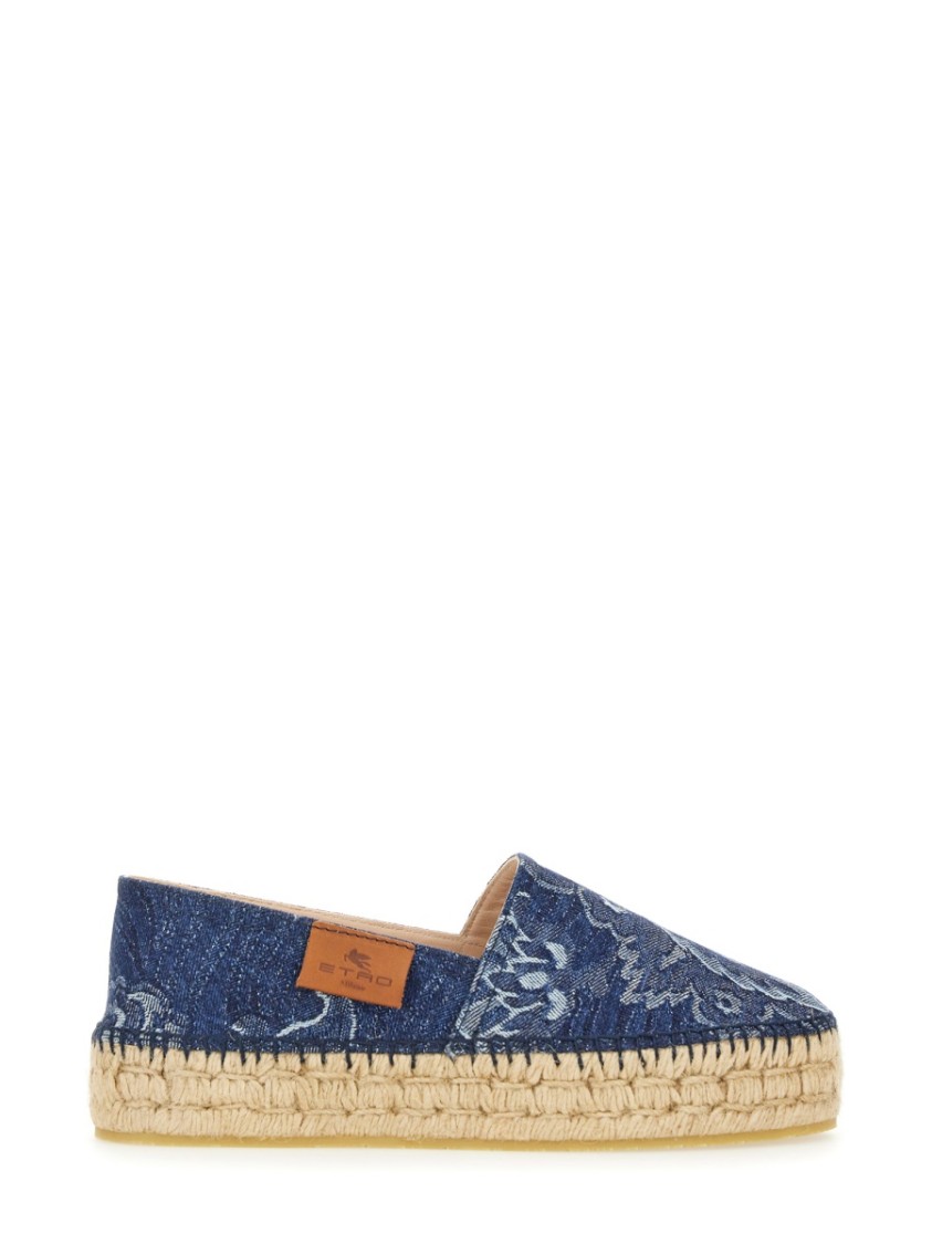 Etro Paisley Denim Jacquard Platform Espadrilles In Blue