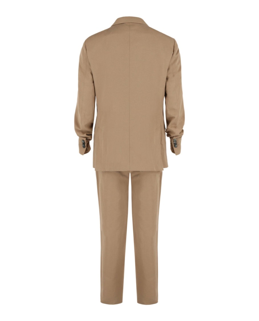 Ferragamo Linen-blend Suit With Notched Lapels In Brown