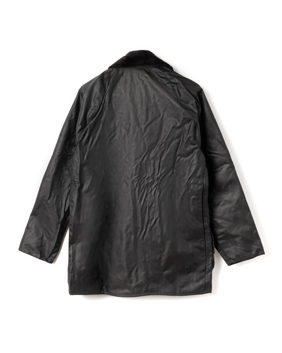 Barbour Beaufort Waxed Jacket With Detachable Hood And Rear Pocket In Black
