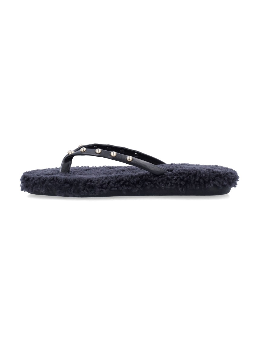Ancient Greek Sandals Furry Slide Stud Strap Rubber Sole In Black