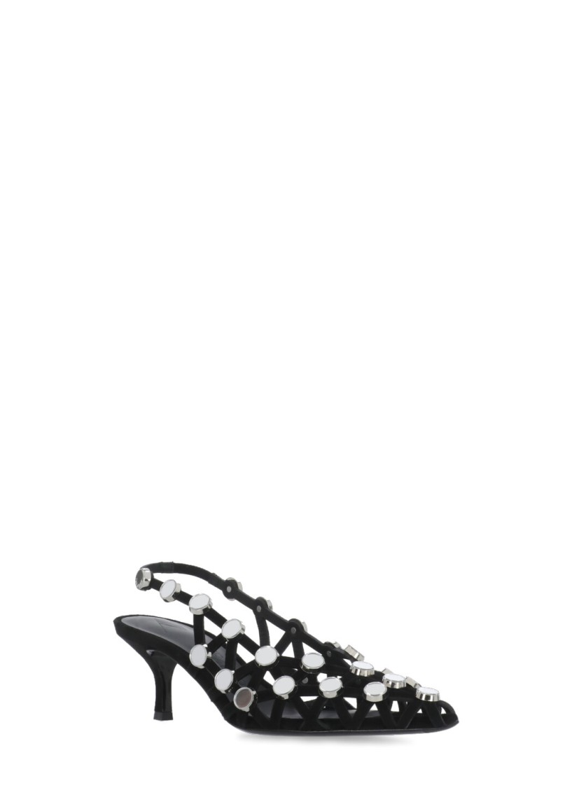 Attico The Black Open Lattice Design Low-heeled Shoes In Black