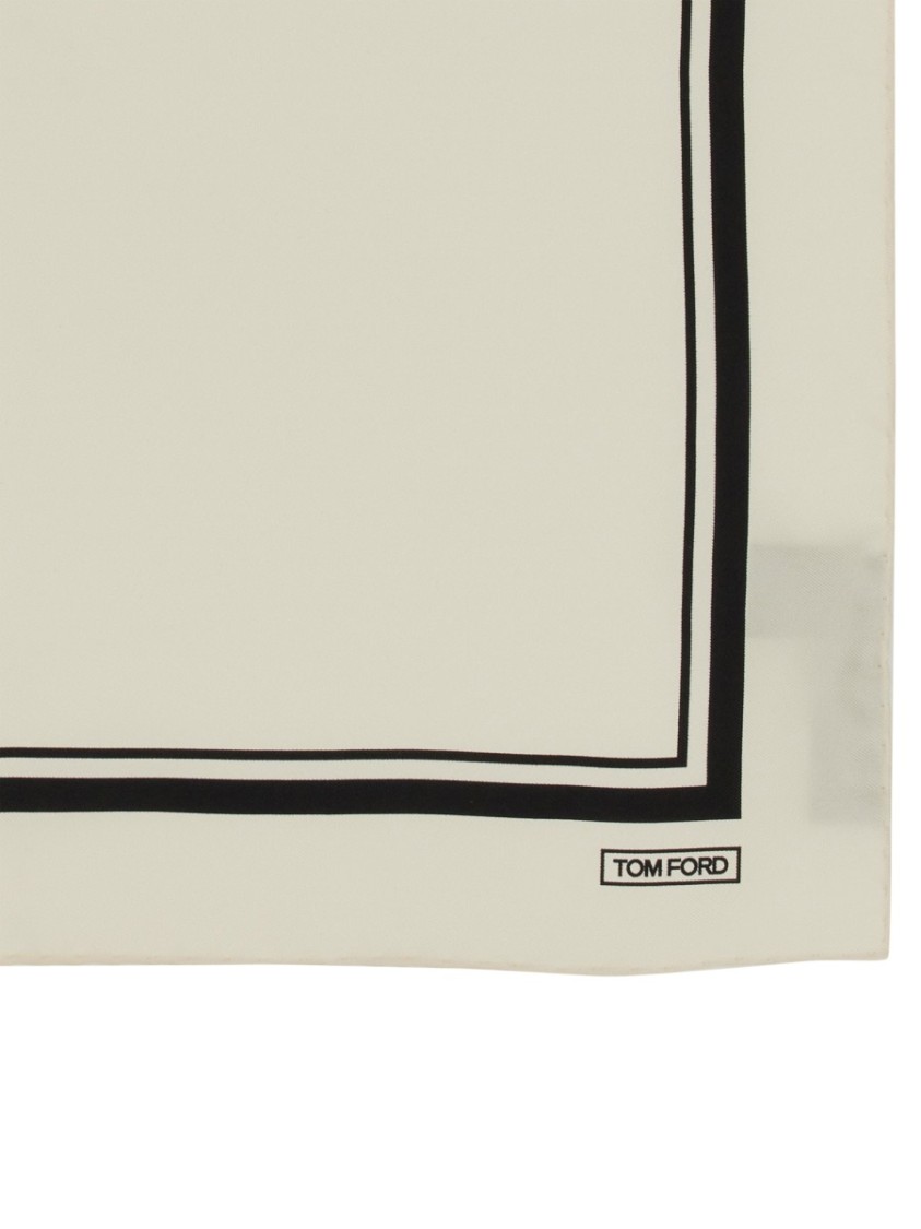 Tom Ford Square Silk Scarf With Contrasting Border In Neutral