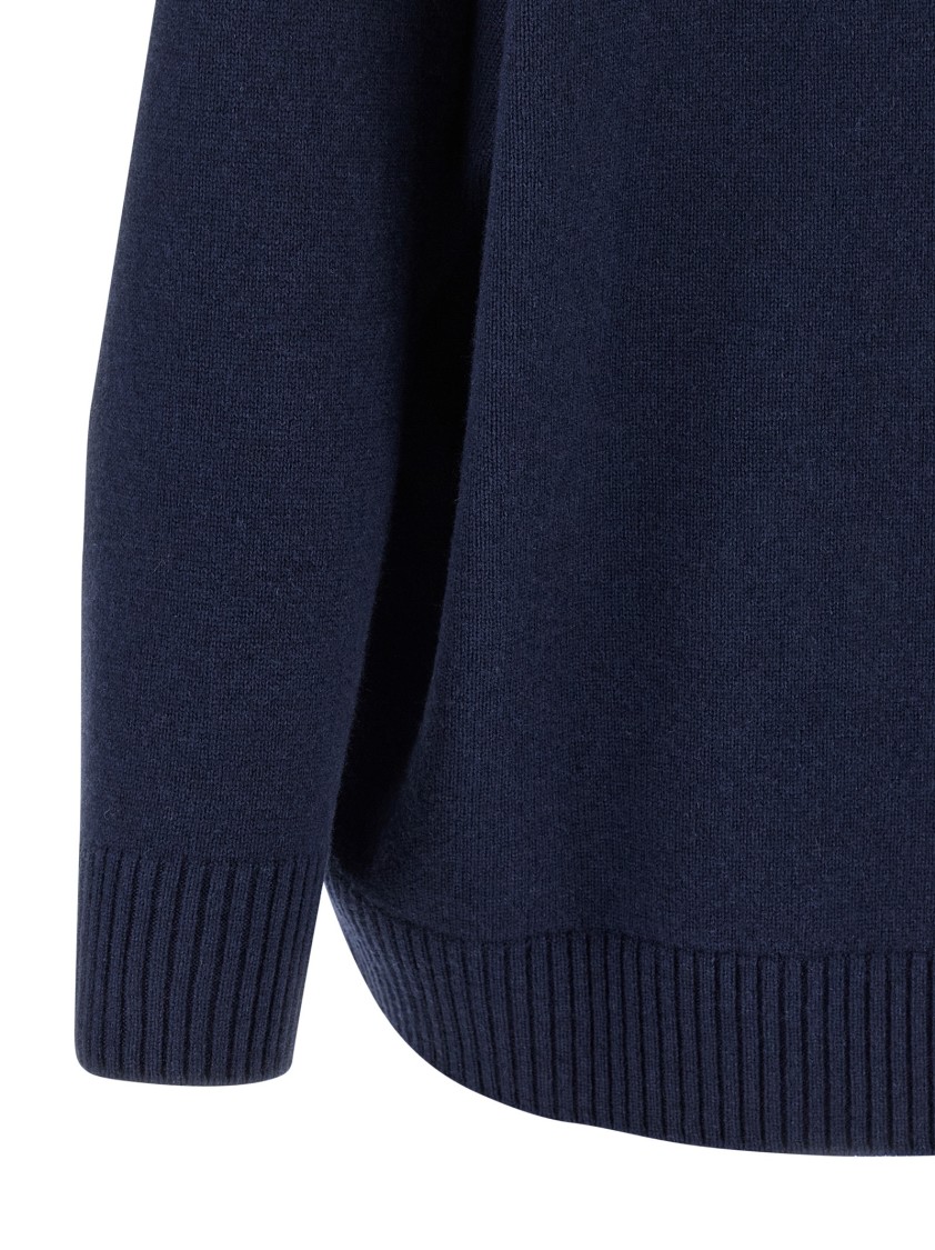 Alberta Ferretti V-neck Cashmere And Silk Blend Cardigan With Crystal Embroidery In Blue