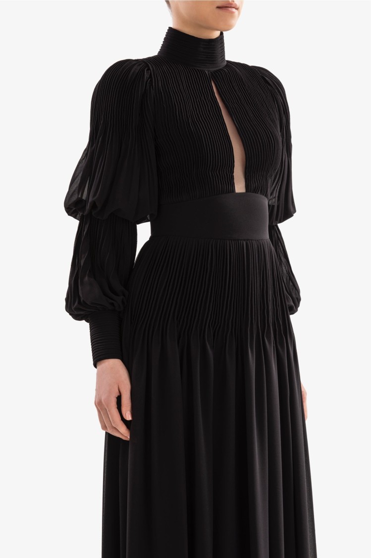 Saiid Kobeisy Pleated Midi Dress In Black
