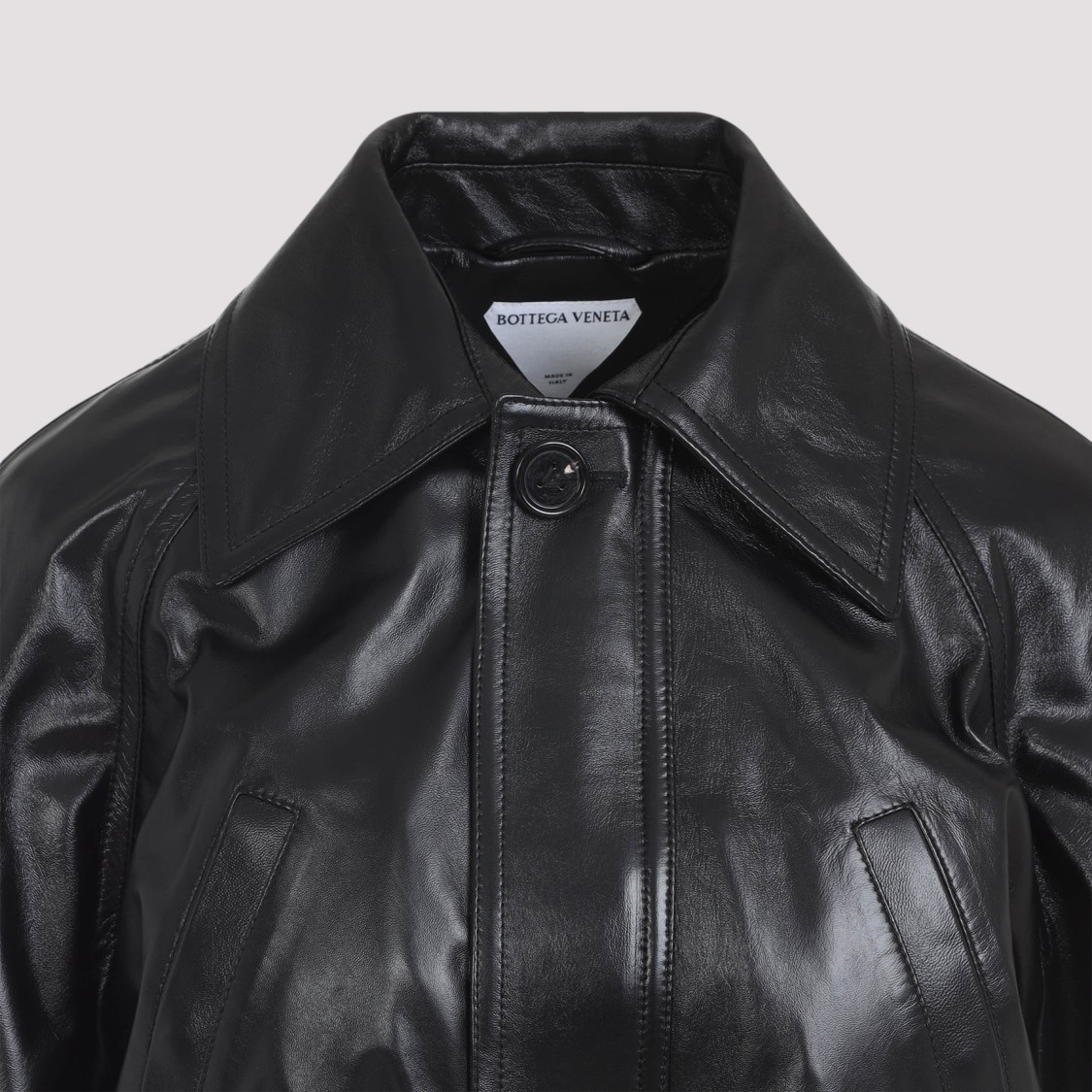 Bottega Veneta Womens Spread-collar Short Leather Blouson Jacket Black