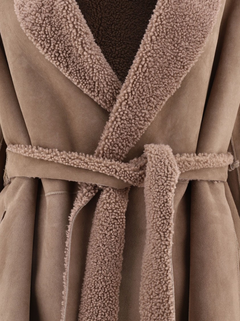 Salvatore Santoro Shearling-trimmed Suede Coat In Brown