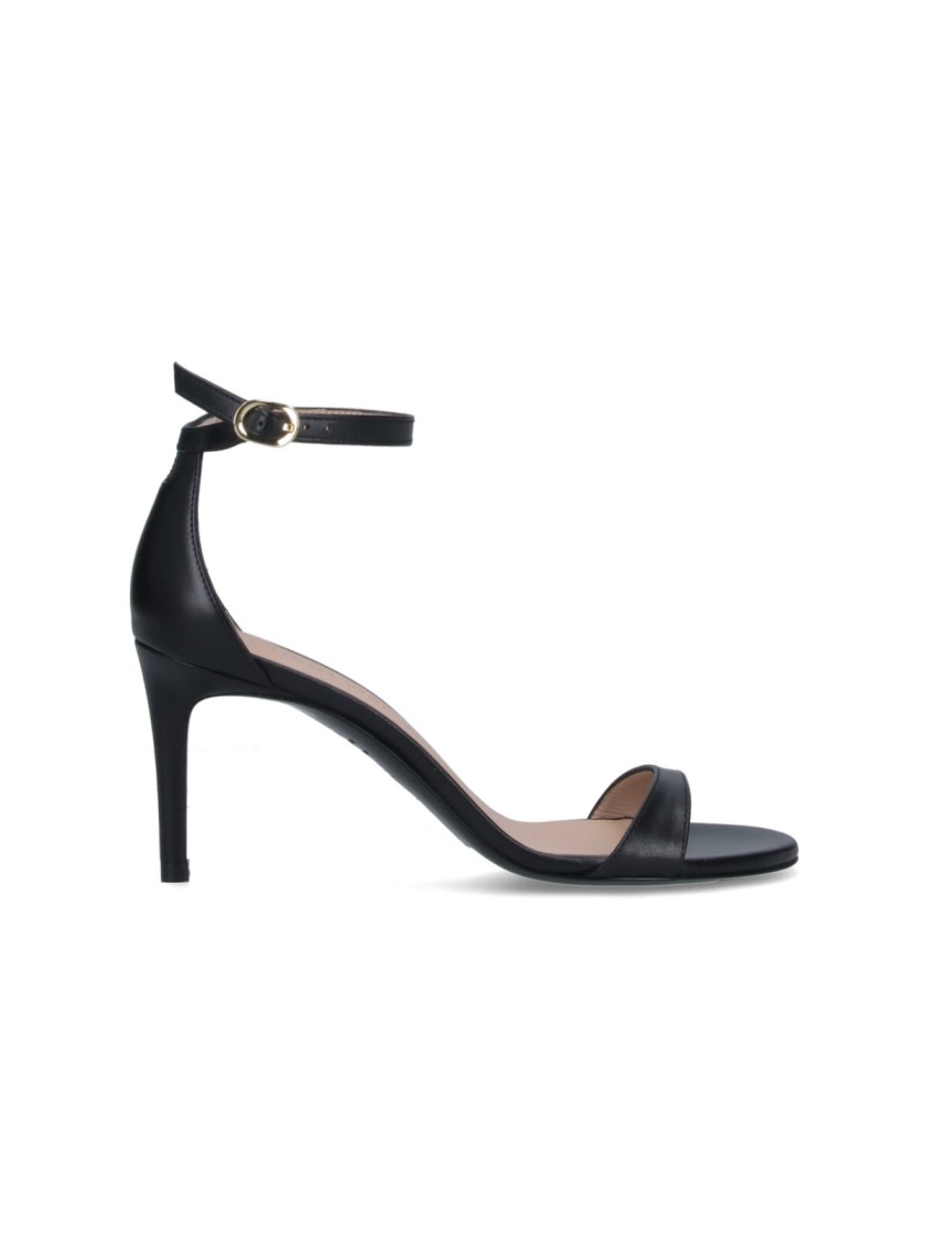 Stuart Weitzman Heel Buckle Open Toe Sandals In Black