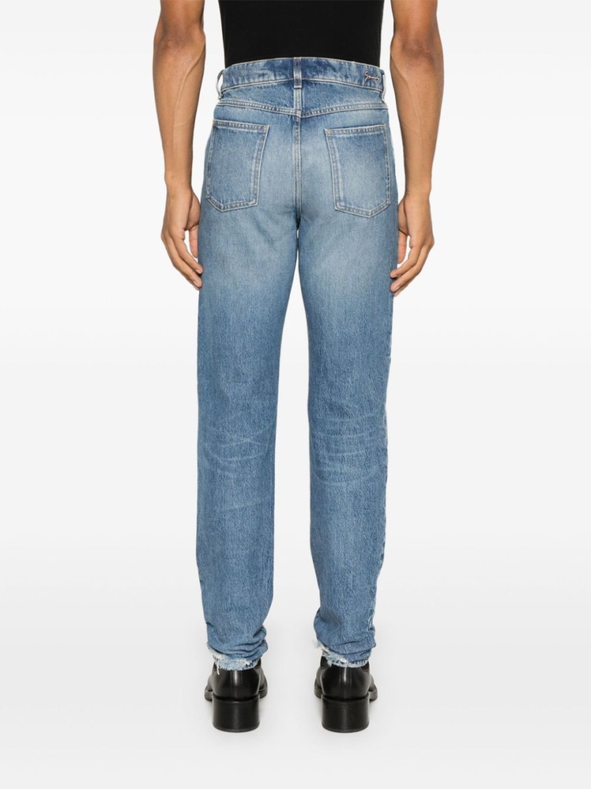 Givenchy Washed Denim Tapered Leg Jeans With Contrast Stitching In Blue