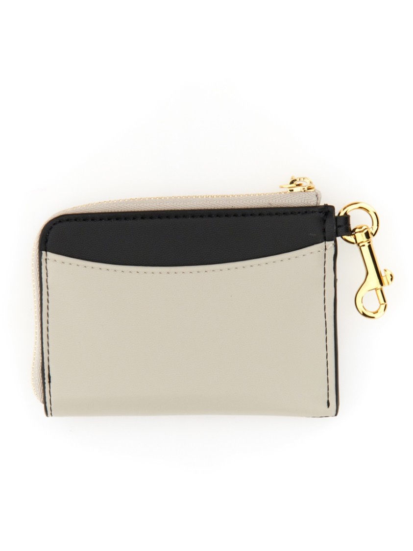Stella Mccartney Compact Wallet With Perforated Logo And Zip Closure In Black