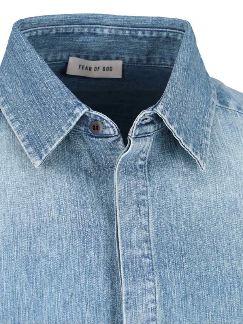 Shop Fear Of God Relaxed Fit Denim Shirt With Classic Collar In Blue