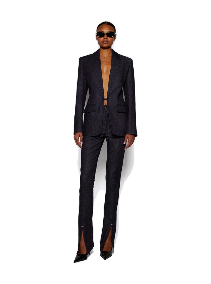 Mugler Pierced Tailored Jacket Raw Blue In Blue