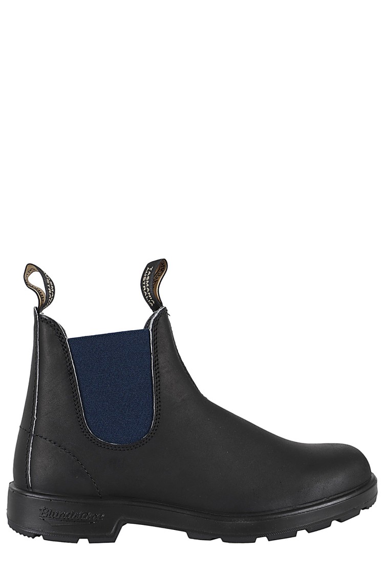Blundstone Black Leather Boot With Blue Elastic Side Panels In Black