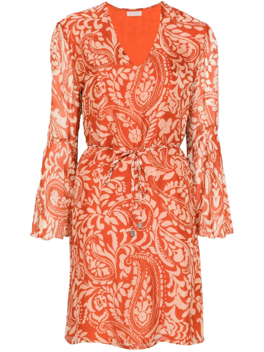 Liu •jo Liu Jo Short Multicolored Orange Dress With V-neck In Orange