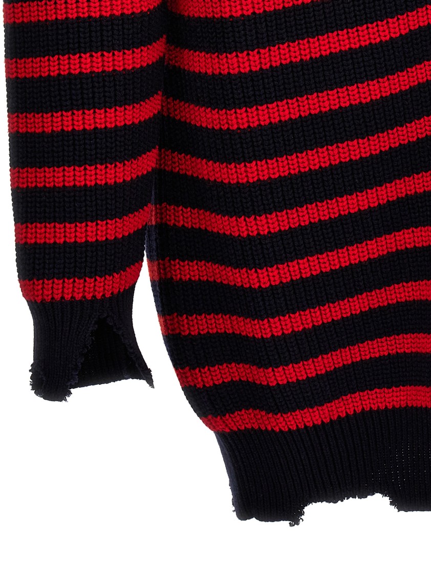 Marni Destroyed Effect Striped Cardigan In Blue